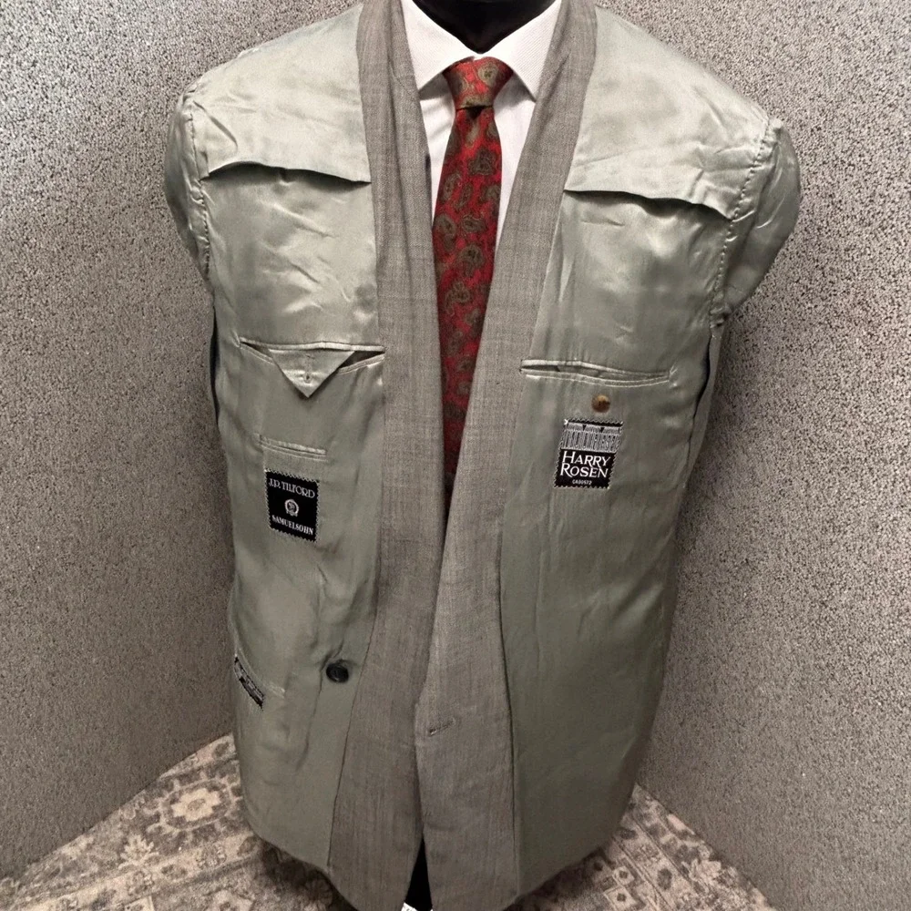 Harry Rosen Tilford Samuelsohn 42L Double Breasted Blazer Wool Jacket Gray Micro